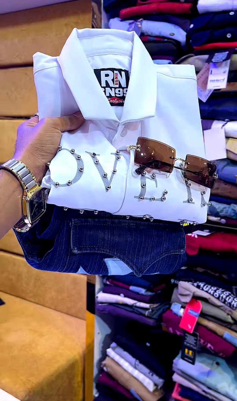 The "LOVE" Studded Luxury White Shirt – Exclusive Boutique Collection Limited Edition