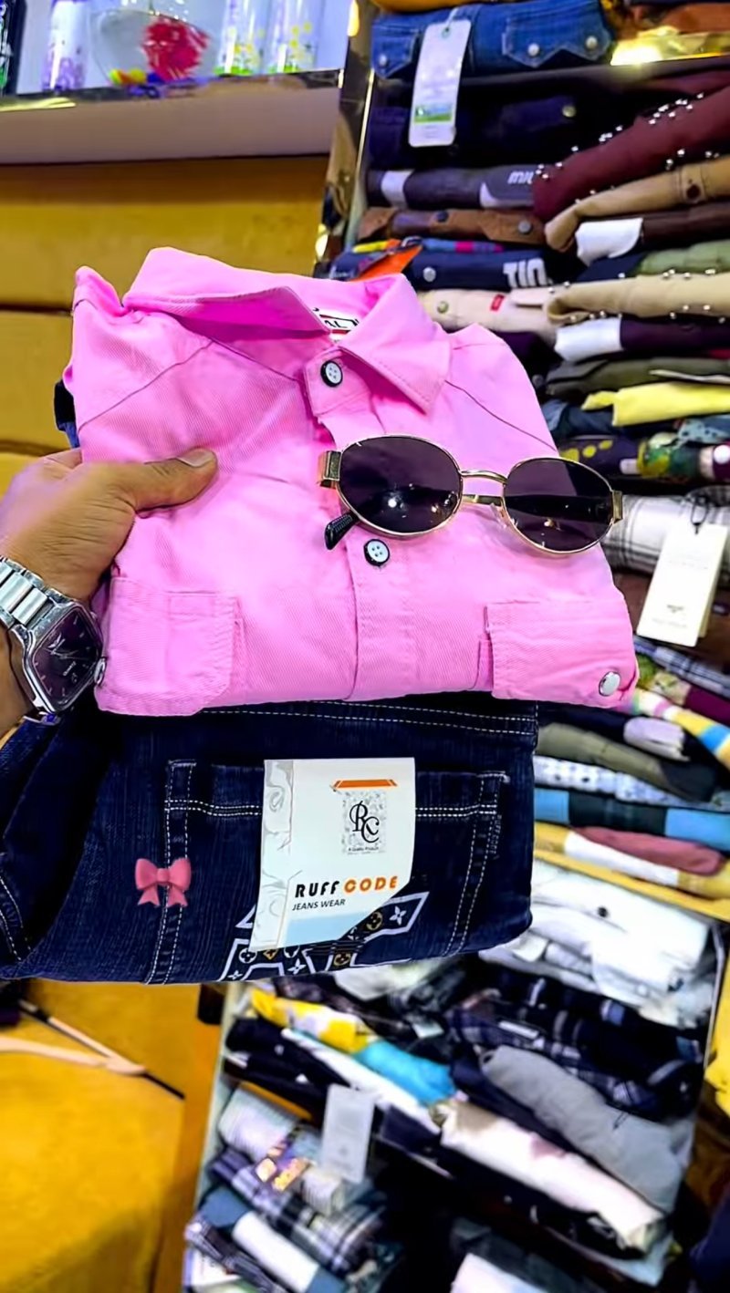 The Flamingo Blush Premium Denim Utility Shirt & Deep Indigo Jeans Ensemble – Exclusive Boutique Signature Collection