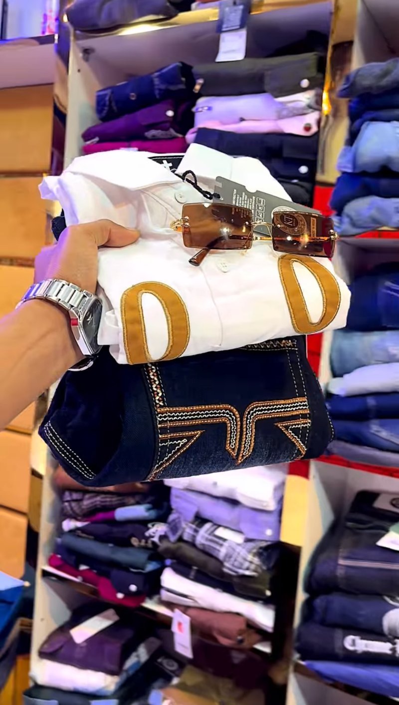 The Monaco Monogram Premium Designer Shirt & Heavy-Stitch Denim Ensemble – Exclusive Boutique Signature Collection