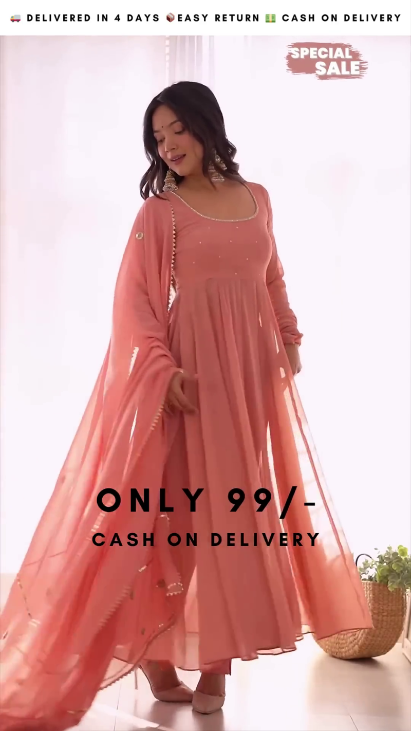 The Peach Nectar Georgette Anarkali Gown Set – Exclusive Boutique Signature Collection